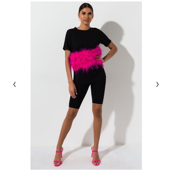 AKIRA Ruffle Some Feathers Top Black/Pink Size S - Picture 5 of 11
